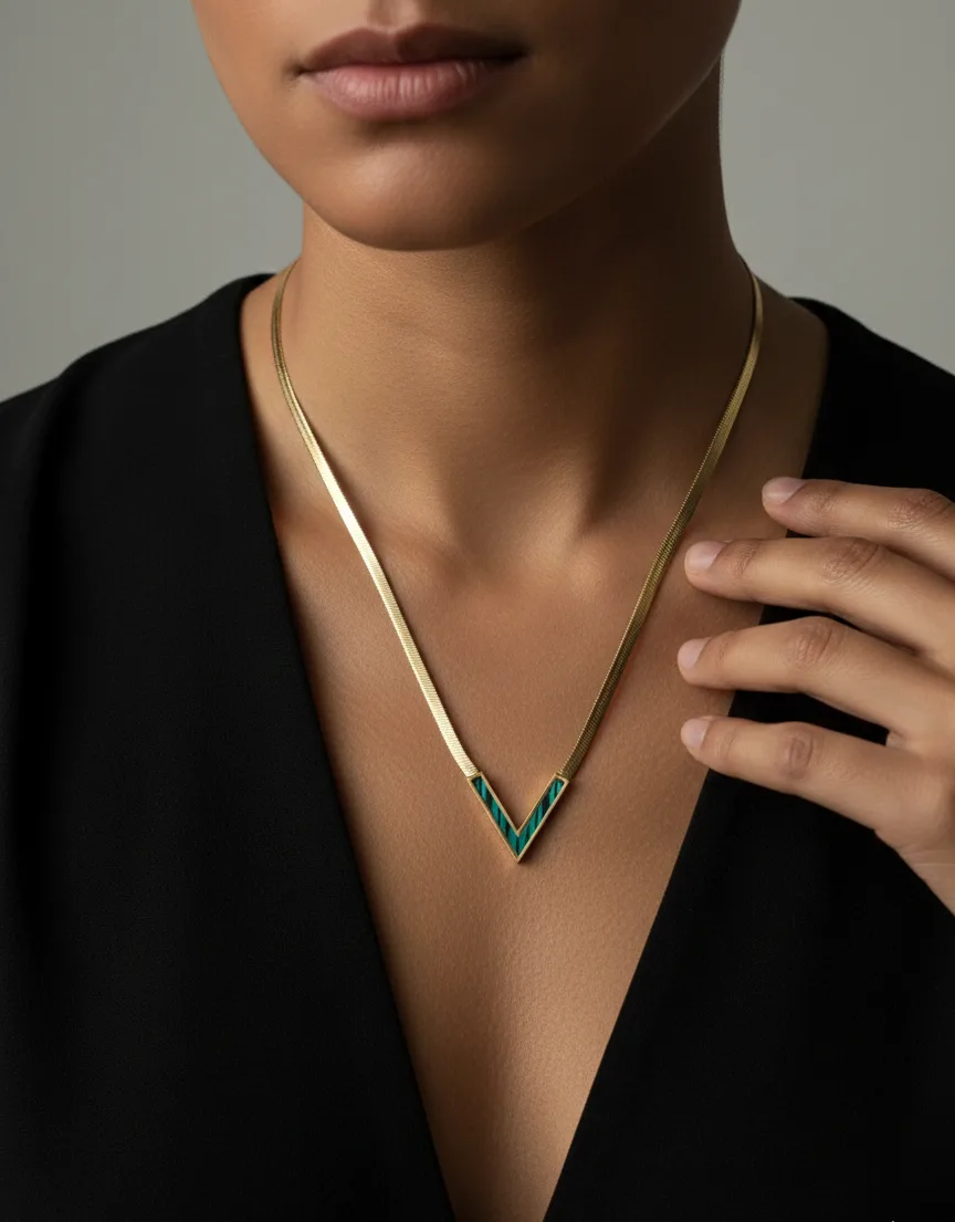 18K Gold Plated V-Shape Pendant Necklace - Image 5