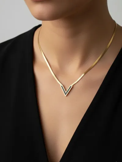 18K Gold Plated V-Shape Pendant Necklace