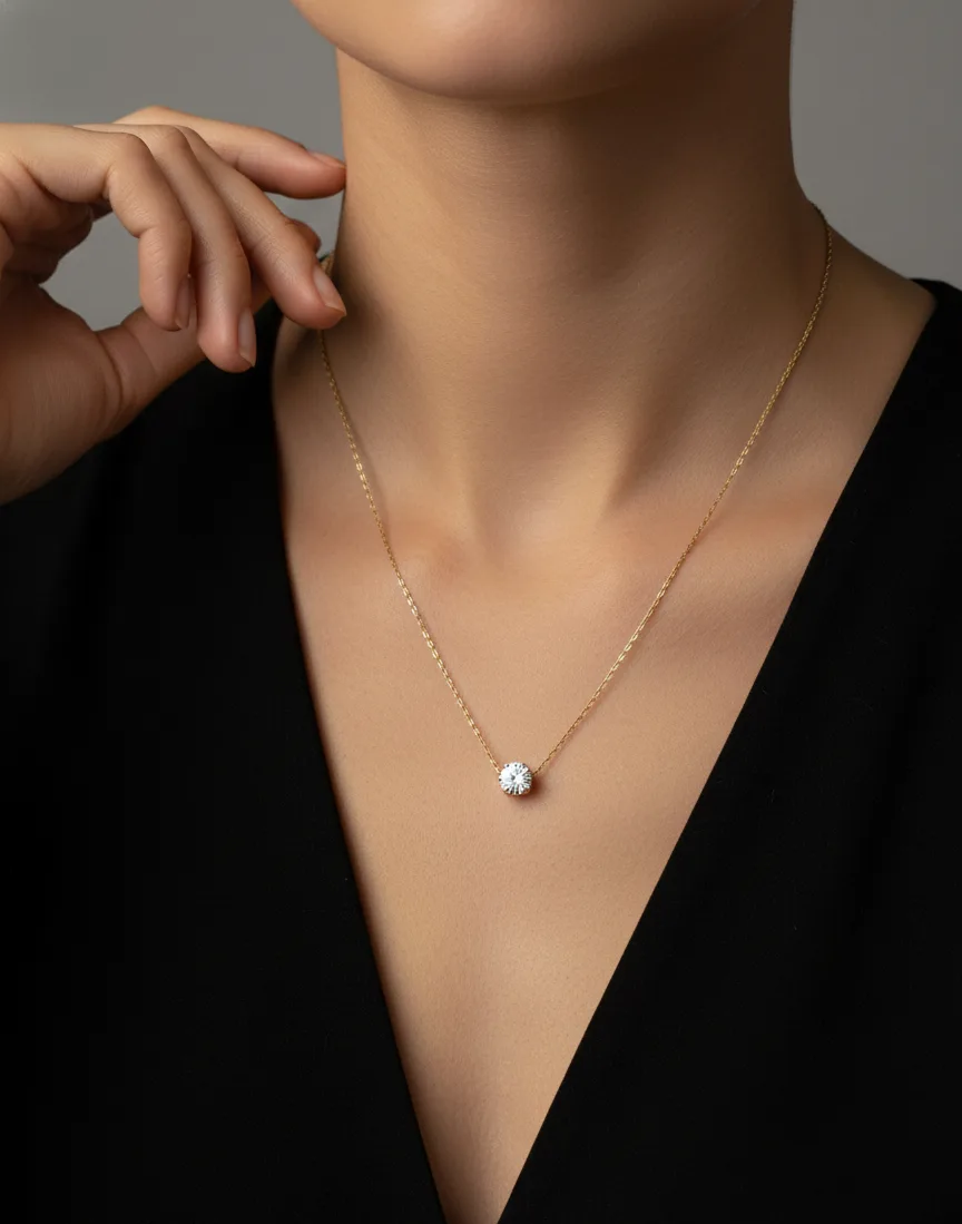 18K Gold Plated Solitaire Pendant Necklace