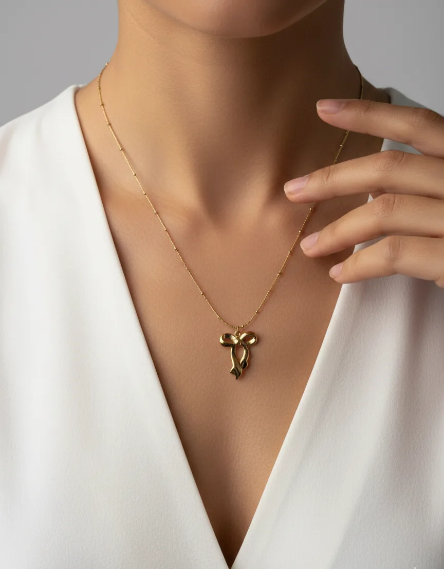 18K Gold Plated Bow Pendant Necklace