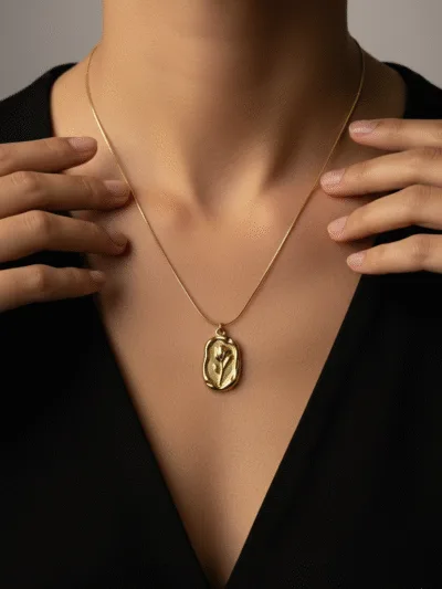 18K Gold Plated Floral Engraved Pendant Necklace