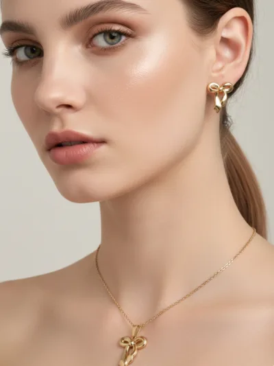 18K Gold Plated Bow Knot Pendant & Earrings Set