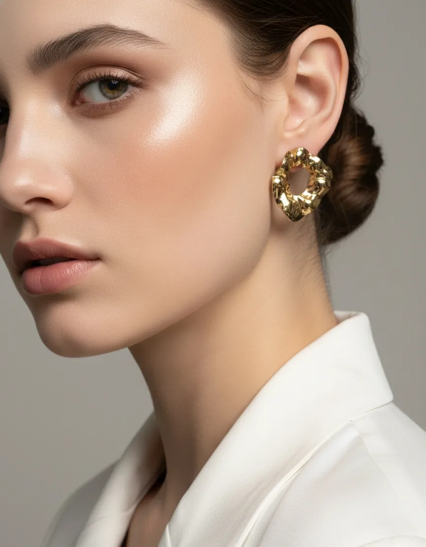 18K Gold Plated Organic Shape Stud Earrings